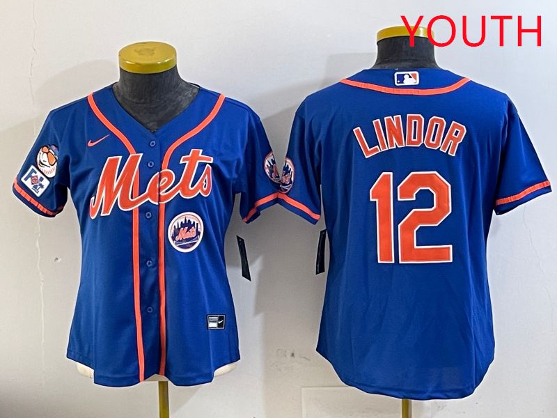 Youth New York Mets #12 Lindor Blue Game Fashion 2025 Nike MLB Jersey style 5->women mlb jersey->Women Jersey